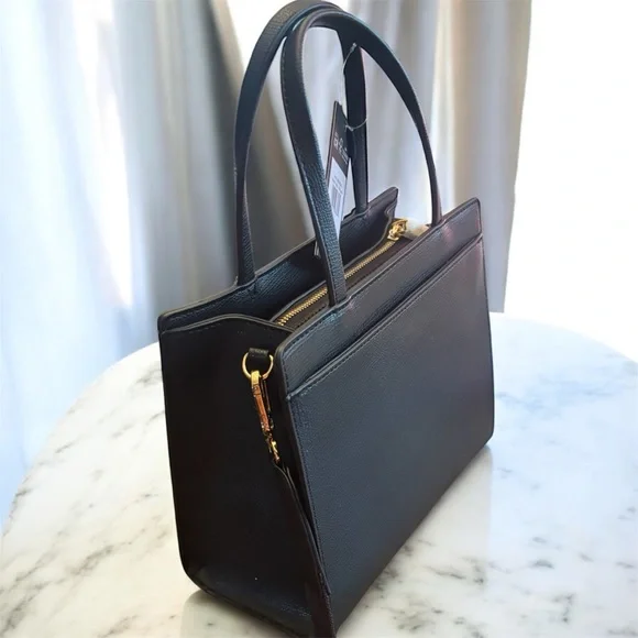 Karl Lagerfeld Paris Black Satchel with Gold Accents and Charms - Picture 4 of 7